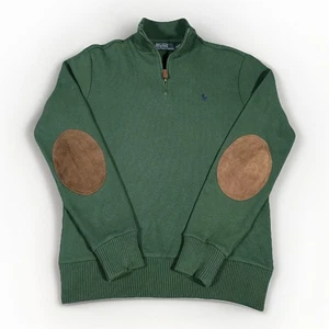 Polo Ralph Lauren maglione uomo piccolo verde quarto zip gomito patch pullover - Foto 1 di 11