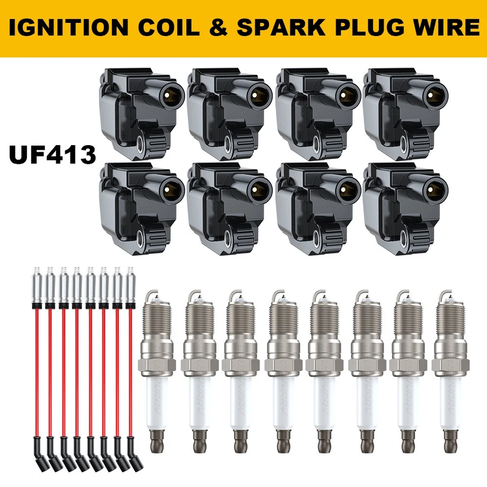 8X UF413 Ignition Coil+Iridium Spark Plug+Wire For 2007-2013 GMC Sierra 1500 4.8 - Image 1 of 4