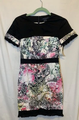 Vestido French Connection Nuevo con Etiquetas Rosa Floral Acuarela Flecos Manga Corta Talla 2 Nuevo Foto 1 de 4
