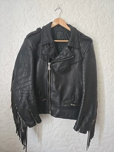 Chaqueta de cuero vintage Hein Gericke motocicleta mujer talla 48 borlas - Imagen 1 de 24