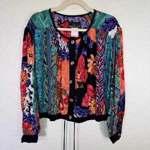 Vintage Carole Little Jacket Womens 4 Floral Boho Art to Wear Rayon 90s Retro - Picture 1 of 11