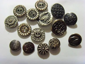 15 vintage silver tone metal assorted collector buttons lot 51408 - Picture 1 of 8