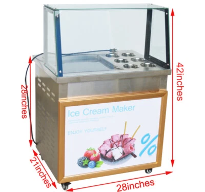 Fried Ice Cream Machine With Dust Cover Commercial Make Dessert 110V Single Flat