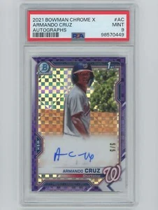 2021 Bowman Chrome X Purple Refractor Autograph Armando Cruz PSA 9 /5 #CPA-AC - Picture 1 of 2