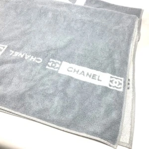 CHANEL Bath towel Gray White Interior Throw Blanket CC Sports Beach towel F/J - Picture 1 of 10