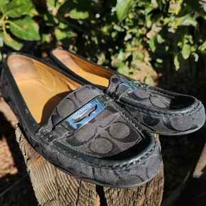 Coach Olympia Flats 9.5 B Black Monogram Slip On Shoes - Picture 1 of 12