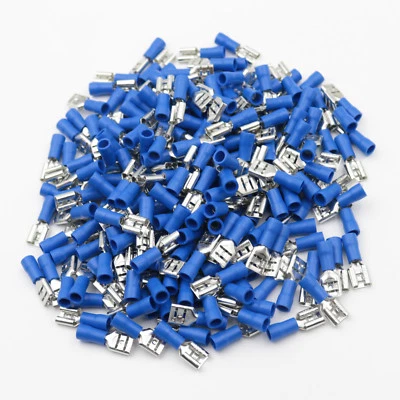 1000Pcs 6.3mm Blue 14AWG Female Spade Insulated Quick Disconnect Crimp Terminals - Image 1 of 4