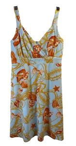 J. McLaughlin Sundress Small Coastal Shells Blue White Orange Catalina Cloth EUC - Afbeelding 1 van 12