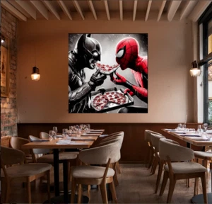 Kunstwerk "Pizza Lovers" auf Leinwand oder Acrylglas Comic Art Pop Art Batman - Bild 1 von 4