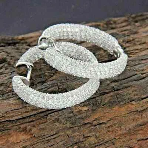 2Ct Round Created Diamond Women Cluster Huggie Hoop Earrings 14K White Gold Over - Picture 1 of 5