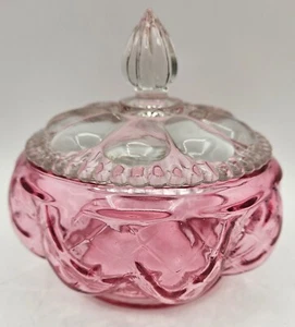 Vintage Fenton Cranberry Diamond Optic Melon Candy Dish w/Lid - Bild 1 von 12