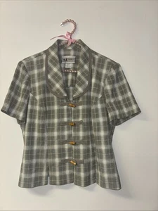 VTG Womens Top Sz Lg coquette Tunic Shirt USA Bamboo Gingham picnic green y2k - Picture 1 of 4