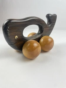 Vintage Wooden Whale Pusher Toy Rolling Wheels Googly Eyes Massager Rare - Picture 1 of 7