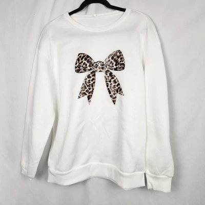 Sudadera de poliéster para mujer blanca con lazo de leopardo talla grande cálida acogedora polar Foto 1 de 4