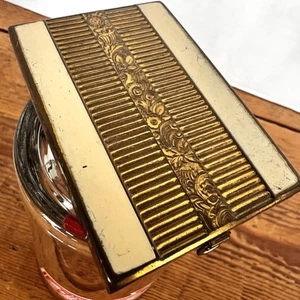 Vintage Art Deco ‘Coty’ Makeup Compact Cream & Gold Red Rouge 3 1/8 x 2 1/8 - Picture 1 of 12