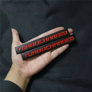 2PCS Black Red TURBOCHARGED Metal Decal Sticker Badge Emblem Auto Edition Motors - Picture 1 of 12
