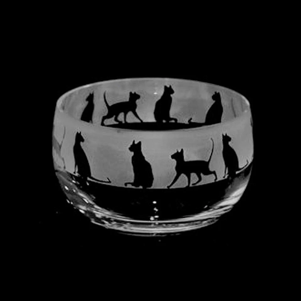 Engraved Glass Bowl Siamese Cat Home Decor Hand Decorated Ornament Gift Animo