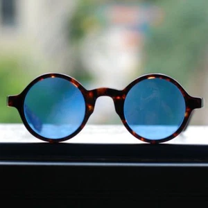 Occhiali da sole uomo rotondi John Lennon montatura tartaruga acetato tinta unita lenti circolari blu - Foto 1 di 4