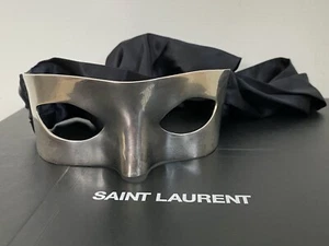NIB Saint Laurent YSL Runway Silver Metal Satin Tie Masquerade Mask SUPER RARE - Picture 1 of 12