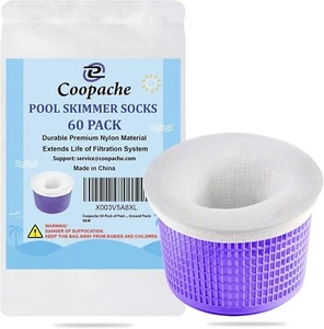 60-Pack of Pool Skimmer Socks - Filters Baskets, Skimmers Cleans Debris and Leav - Picture 1 of 6