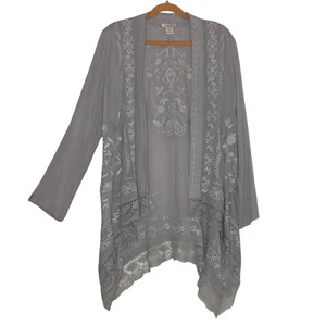 Sundance Embroidered Lace Open Front Cardigan Woven Layer Gray Blue S - Picture 1 of 8