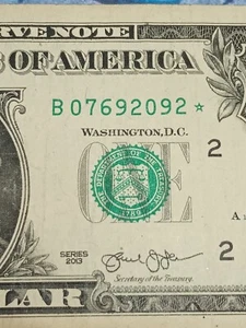 ⭐2013 $1 B NEW YORK BEP DOUBLE PRINTED⭐STAR NOTE (B07692092*) POSSIBLE DOUBLE⭐ - Picture 1 of 8