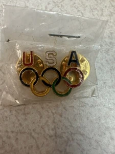 Team USA Olympic 5 Ring Lapel Pin - Colored-tone Lettering - Open Design Rings - Picture 1 of 7