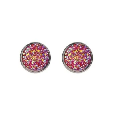 Boho Bohemian Minimalist Rose Faux Druzy Stainless Steel Stud Earrings - Image 1 of 2