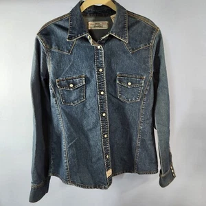 Camicia jeans Levi Strauss Pearl Snap Misses Medium 8-10 blu denim western (OO-20) - Foto 1 di 7