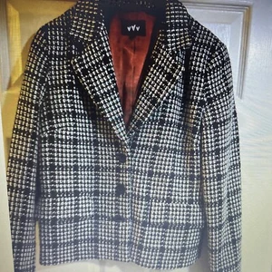 Per Una Ladies Black White Check Winter Autumn Jacket Blazer 10 Wool viscose - Picture 1 of 6