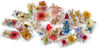 Handmade Resin Art Dried Pressed Flowers White Milk Bath & Gold Domino Set, Gift - Image 1 of 4