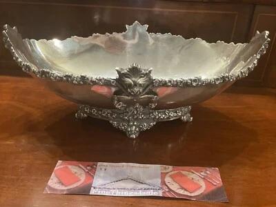 RARE VICTORIAN ERA LARGE SILVER FOOTED COMPOTE TRAY Lion Trailing Floral Motifs - Image 1 of 4