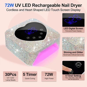 UV LED Nail Lamp,72W Rechargeable UV Light with 4 Timer Settings,Professional... - Picture 1 of 6
