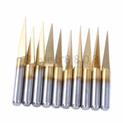 10pcs 10 Degree 0.3mm Titanium Coated Carbide PCB Engraving Bits CNC Router Tool - image 1 of 4