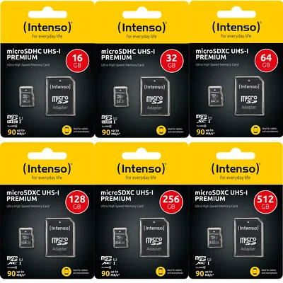 Intenso Micro SD Card Memory Card Premium Class 10 UHS-I 16GB 32GB 64GB 512GB - Image 1 of 4
