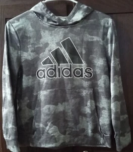 Adidas Sweater Boy's Size Medium 10/12 Gray Camo Allover Print Hoodie, EUC - Picture 1 of 5