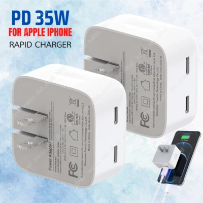 35W Dual USB-C Port Power Adapter USB Type C Plug For iPhone 17 16 15 14 12 11 8 - Image 1 of 4