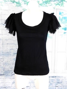 Prenda superior tejida Banana Republic de seda negra gasa con volantes manga corta - talla XS - Imagen 1 de 4