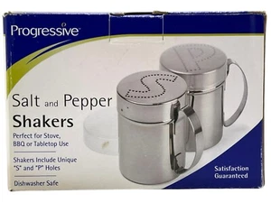 NIB Progressive Contessa Stainless Steel Salt and Pepper Shaker Set w/ Lids - Picture 1 of 13