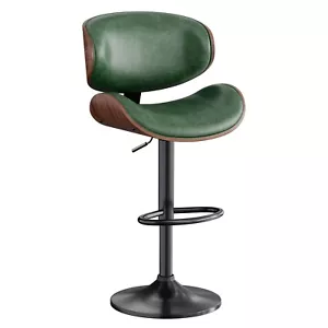 1pc Bar Stool Bentwood Counter Chair Adjustable Swivel Faux Leather Green - Picture 1 of 6