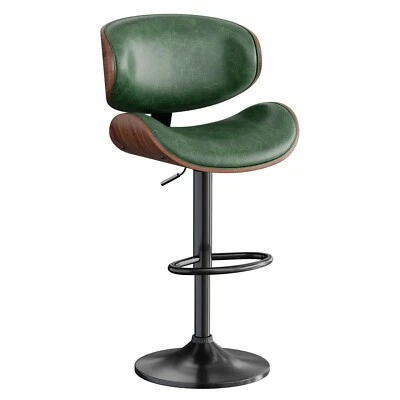 1pc Bar Stool Bentwood Counter Chair Adjustable Swivel Faux Leather Green - Image 1 of 4