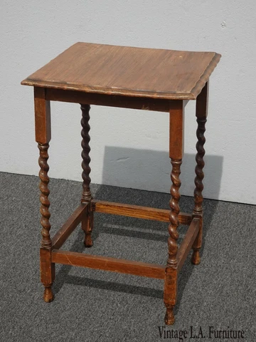 Vintage French Country Farmhouse Oak Wood Barley Twist Side Table Cover