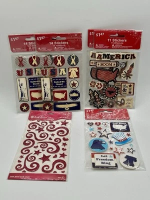 Patriotic American Flags USA Scrapbooking Stickers Lot of 6 New - Image 1 of 4