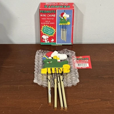 Vintage Peanuts Snoopy Woodstock Christmas Santa Mini Wind Chime In Box NCE 1996 - Image 1 of 4