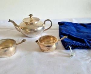Vintage Oriental Silver Plated Tea Pot Set with Creamer and Sugar Bowl India - Picture 1 of 9