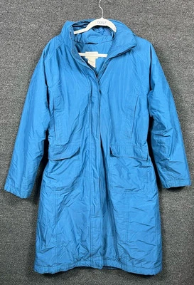 L.L. Bean 长羽绒夹克外套连帽拉链 Thinsulate 女式 L 码蓝色  — 第 1/4 张图片