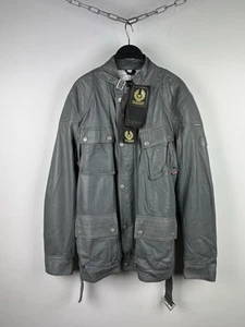 ¡NUEVO CON ETIQUETAS! Chaqueta de cuero gris con cinturón Belstaff Centaur para hombre talla L hecha en Italia - Imagen 1 de 24