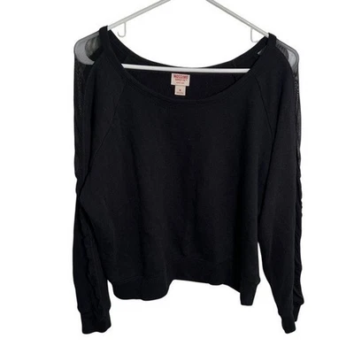 Sudadera Mossimo para mujer talla mediana negra manga malla cuello redondo algodón Foto 1 de 4