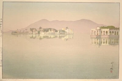 Hiroshi Yoshida – Lake Palace, Udaipur – Japanese Woodblock Art Print – 1930s - Image 1 of 2