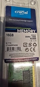 Crucial 16GB PC4-21300 DDR4-2666MHz Registered ECC CL19 288-Pin CT16G4RFD4266 - Photo 1/5